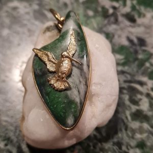 Pendentif bécasse en vol N° 2 sur vert d'Orezza